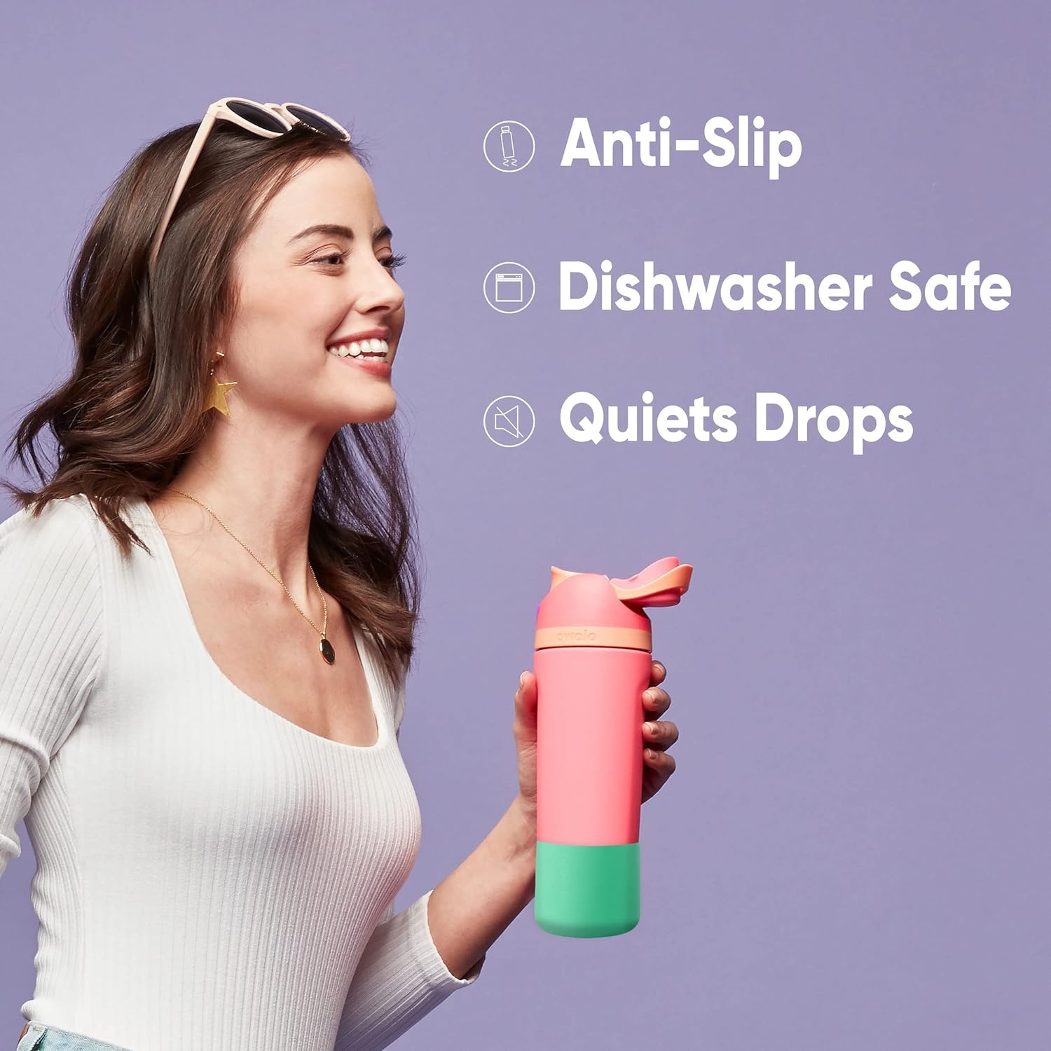 image:imageOwala FreeSip Insulated Stainless Steel Water Bottle 24Ounce Shy Marshmallow amp Silicone Water Bottle Boot AntiSlip Protective Sleeve Cover for 24oz FreeSip Twist BlueShy Marshmallow