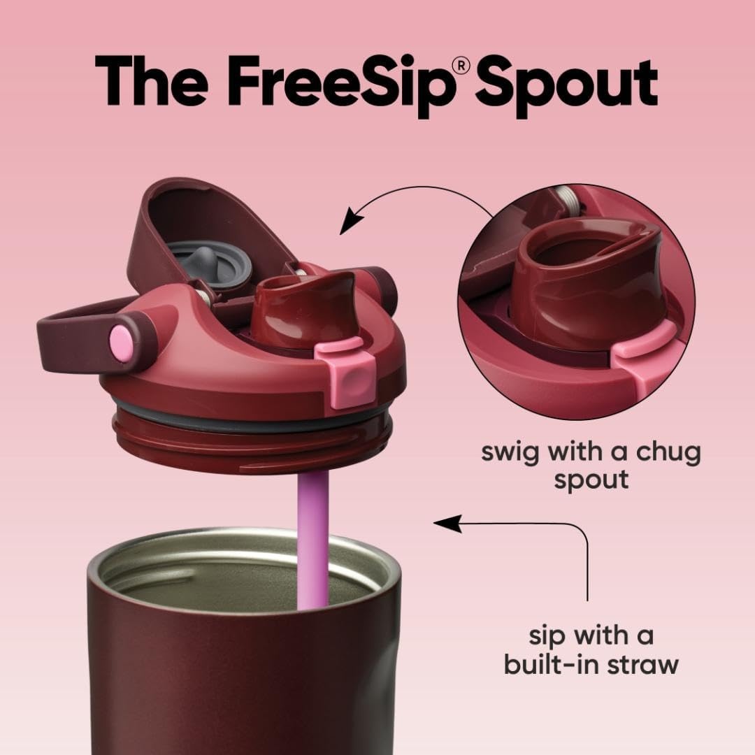 image:imageOwala FreeSip Twist Stainless Steel Water Bottle 18 oz Sunny DazeBlack Cherry