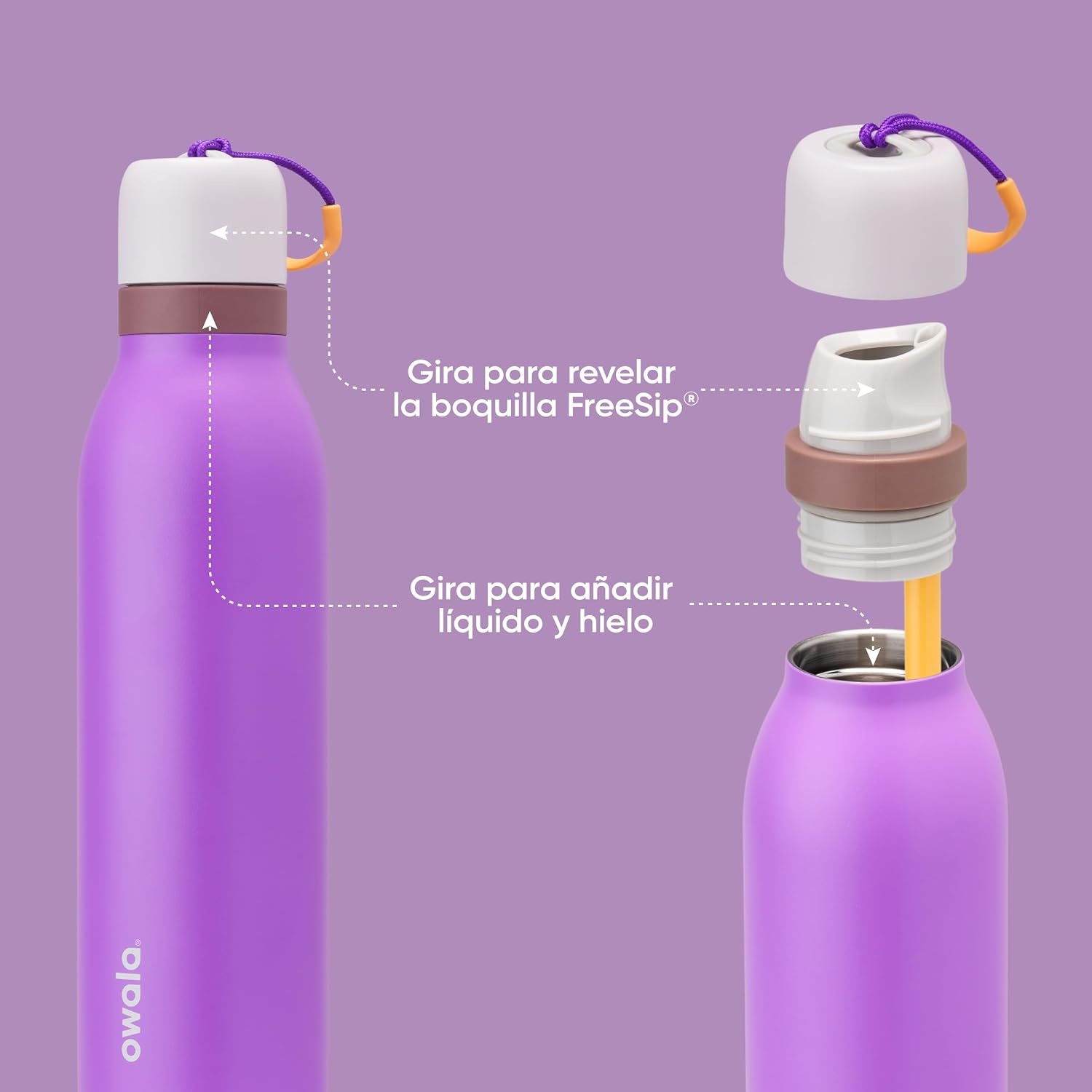 image:imageOwala FreeSip Twist Stainless Steel Water Bottle 24 oz Angel Food CakeCalifornia Grapevine