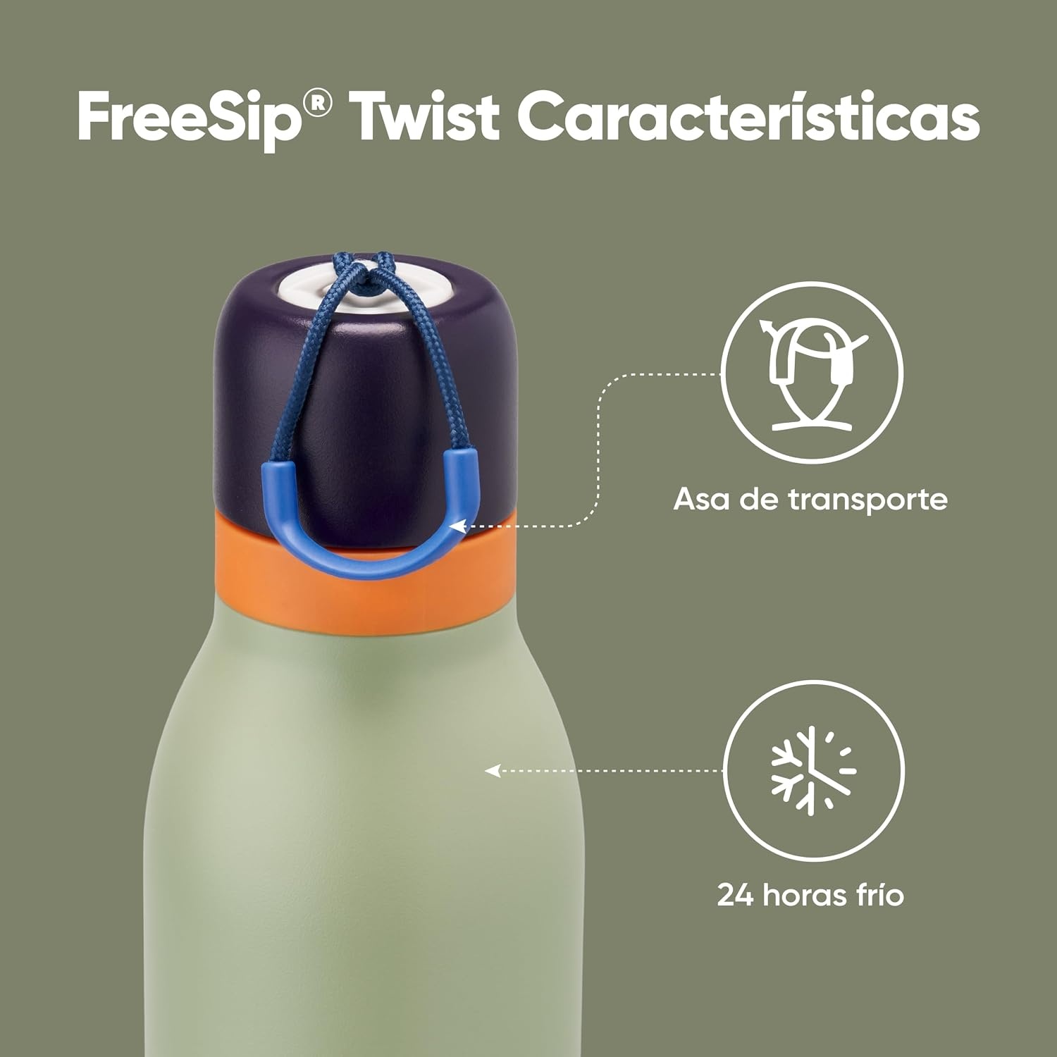 image:imageOwala FreeSip Twist Stainless Steel Water Bottle 24 oz Angel Food CakeCamo Cool