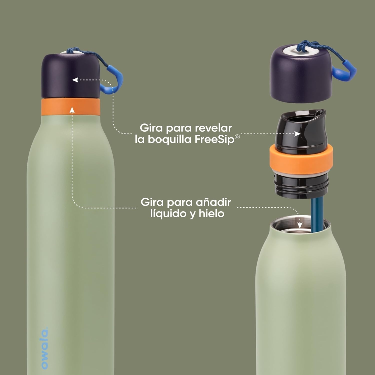 image:imageOwala FreeSip Twist Stainless Steel Water Bottle 24 oz Minty HorizonsCamo Cool