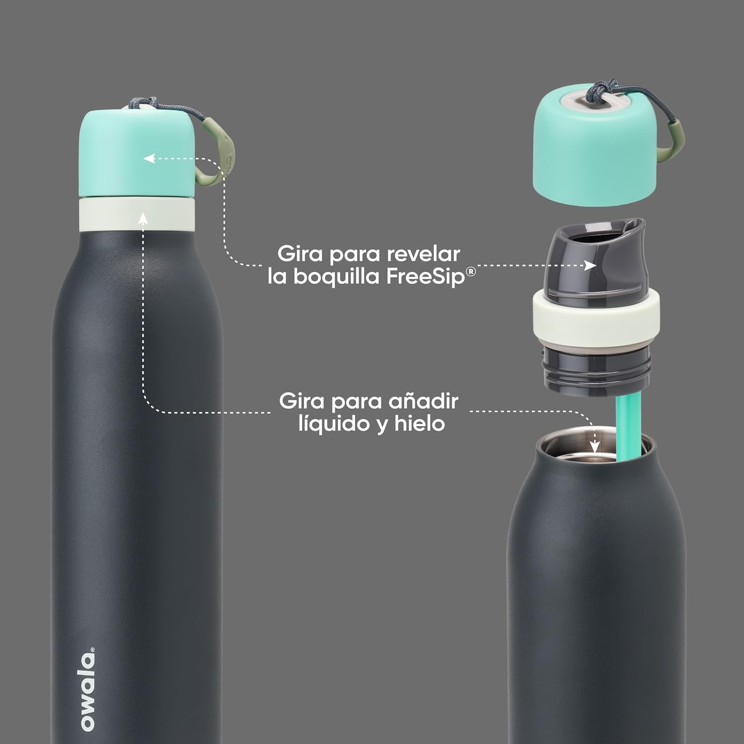 image:imageOwala FreeSip Twist Stainless Steel Water Bottle 24 oz Minty HorizonsFoggy Tide