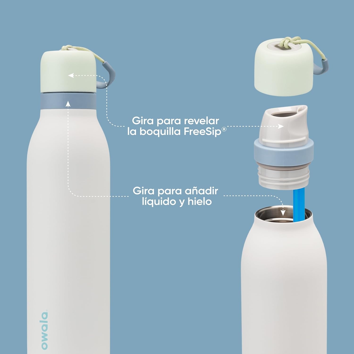 image:imageOwala FreeSip Twist Stainless Steel Water Bottle 24 oz Minty HorizonsIced Breeze