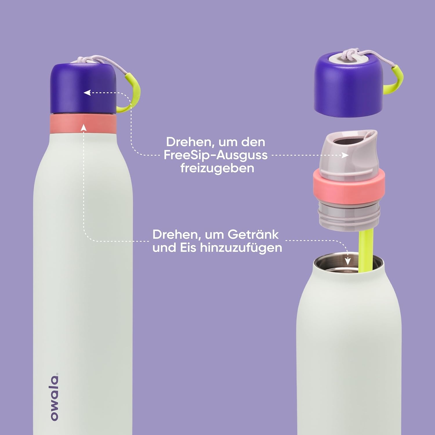 image:imageOwala FreeSip Twist Stainless Steel Water Bottle 24 oz Minty HorizonsMinty Horizon
