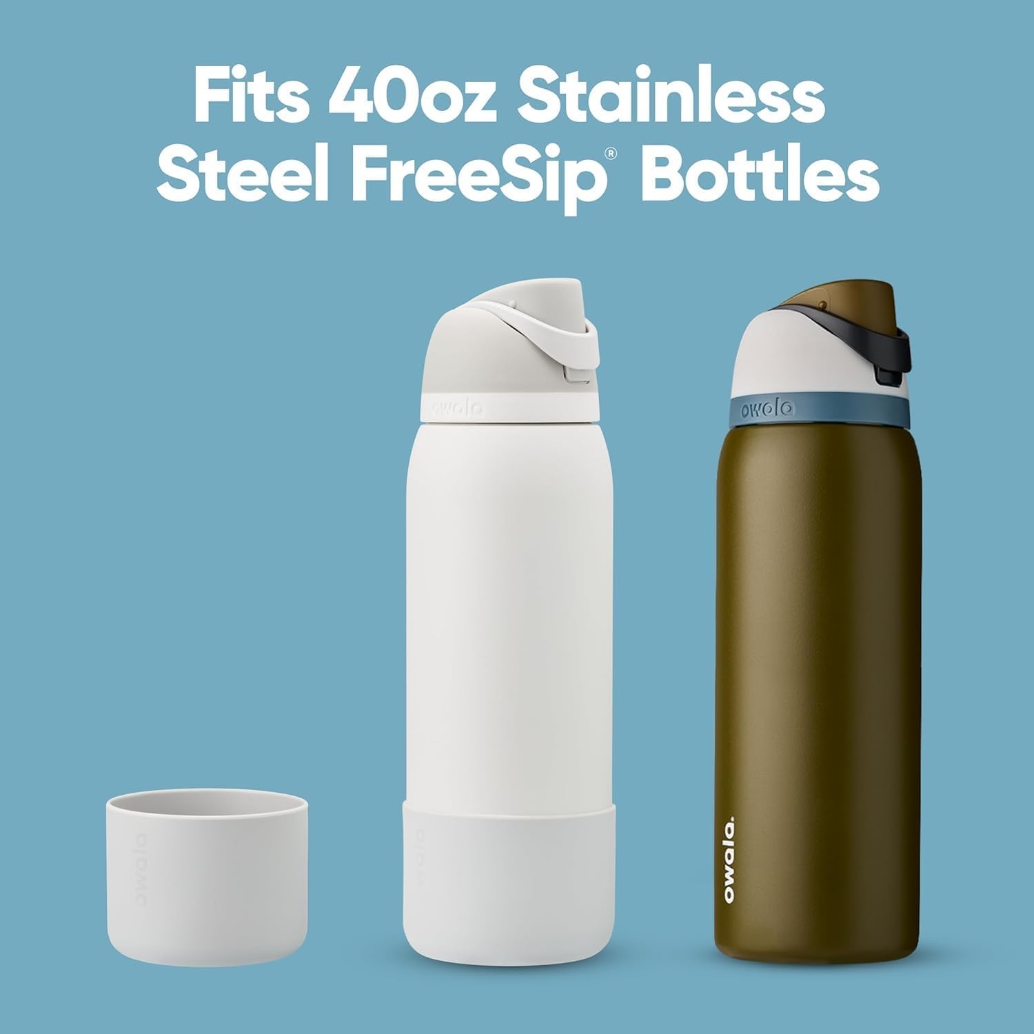 image:imageOwala Silicone Water Bottle Boot AntiSlip Protective Sleeve for Water Bottle Protects FreeSip Twist and Flip Stainless Steel Water Bottles 32 Oz GreyMint