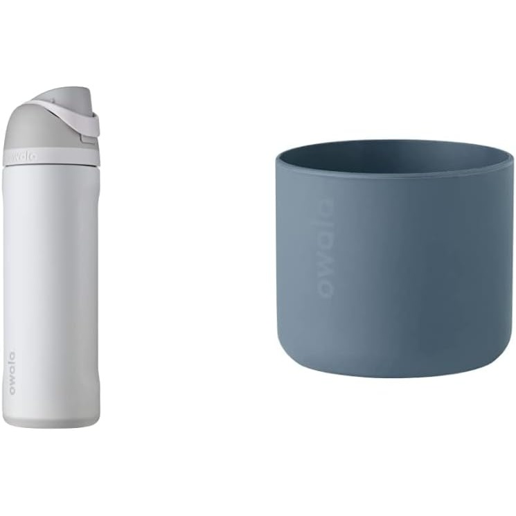 image:imageOwala FreeSip Insulated Stainless Steel Water Bottle 24Ounce Shy Marshmallow amp Silicone Water Bottle Boot AntiSlip Protective Sleeve Cover for 24oz FreeSip Twist BlueShy Marshmallow