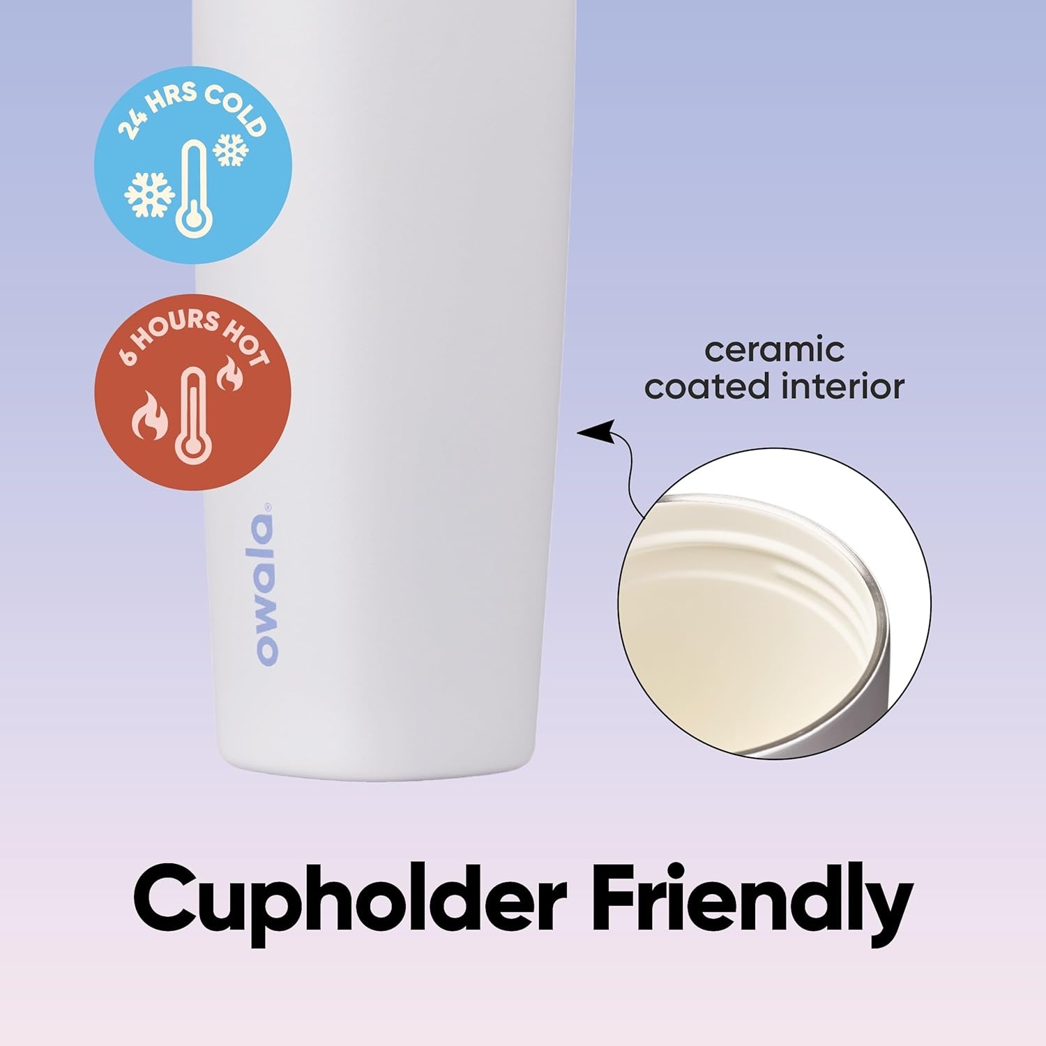 image:imageOwala SmoothSip Slider Insulated Travel Coffee Cup 20 oz Very Very DarkCandy Coated