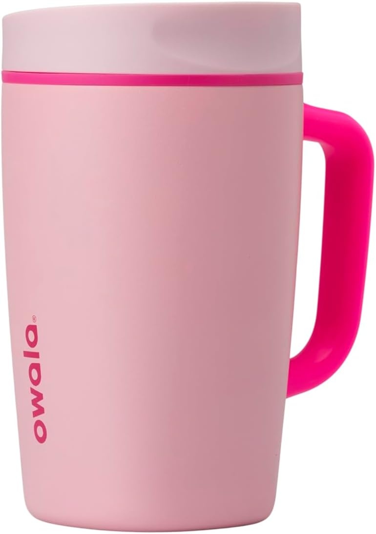 image:imageOwala SmoothSip Slider Stainless Steel Insulated Travel Mug with Handle 100 Leak Proof For Hot and Cold Drinks Travel Friendly with Sliding Lock Lid BPA Free 24 oz Black CherryPucker Up