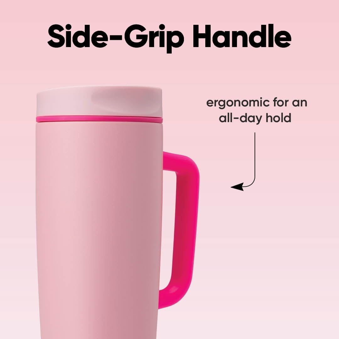 image:imageOwala SmoothSip Slider Stainless Steel Insulated Travel Mug with Handle 100 Leak Proof For Hot and Cold Drinks Travel Friendly with Sliding Lock Lid BPA Free 24 oz Black CherryPucker Up