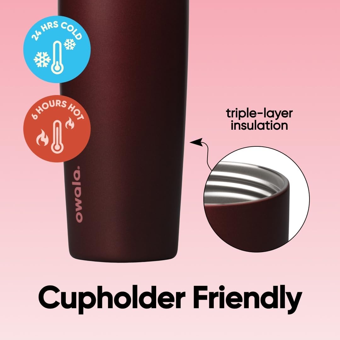 image:imageOwala SmoothSip Slider Stainless Steel Insulated Travel Mug with Handle 100 Leak Proof For Hot and Cold Drinks Travel Friendly with Sliding Lock Lid BPA Free 24 oz Black CherryBlack Cherry