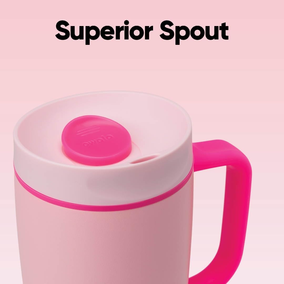 image:imageOwala SmoothSip Slider Stainless Steel Insulated Travel Mug with Handle 100 Leak Proof For Hot and Cold Drinks Travel Friendly with Sliding Lock Lid BPA Free 24 oz Black CherryPucker Up