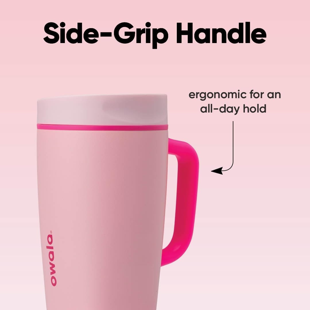 image:imageOwala SmoothSip Slider Stainless Steel Insulated Travel Mug with Handle 100 Leak Proof For Hot and Cold Drinks Travel Friendly with Sliding Lock Lid BPA Free 24 oz Black CherryPucker Up