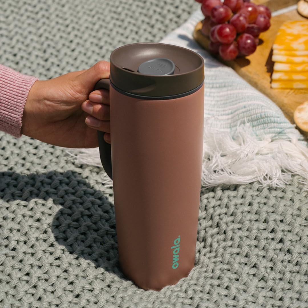 image:imageOwala SmoothSip Slider Stainless Steel Insulated Travel Mug with Handle 100 Leak Proof For Hot and Cold Drinks Travel Friendly with Sliding Lock Lid BPA Free 24 oz Black CherryPucker Up