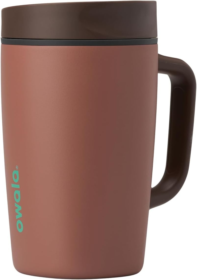 image:imageOwala SmoothSip Slider Stainless Steel Insulated Travel Mug with Handle 100 Leak Proof For Hot and Cold Drinks Travel Friendly with Sliding Lock Lid BPA Free 24 oz Black CherryCozy Cocoa