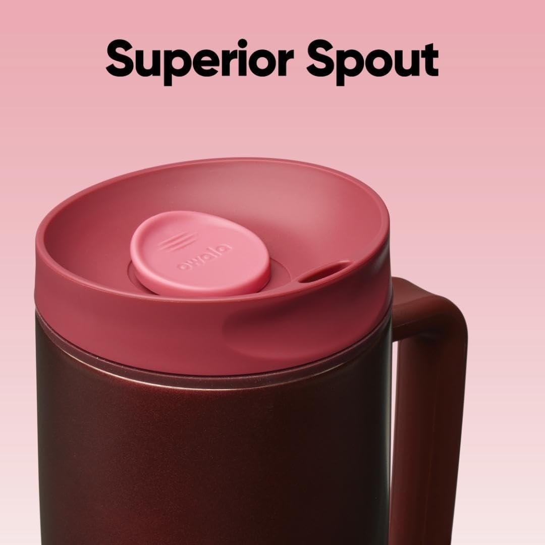 image:imageOwala SmoothSip Slider Stainless Steel Insulated Travel Mug with Handle 100 Leak Proof For Hot and Cold Drinks Travel Friendly with Sliding Lock Lid BPA Free 24 oz Black CherryBlack Cherry
