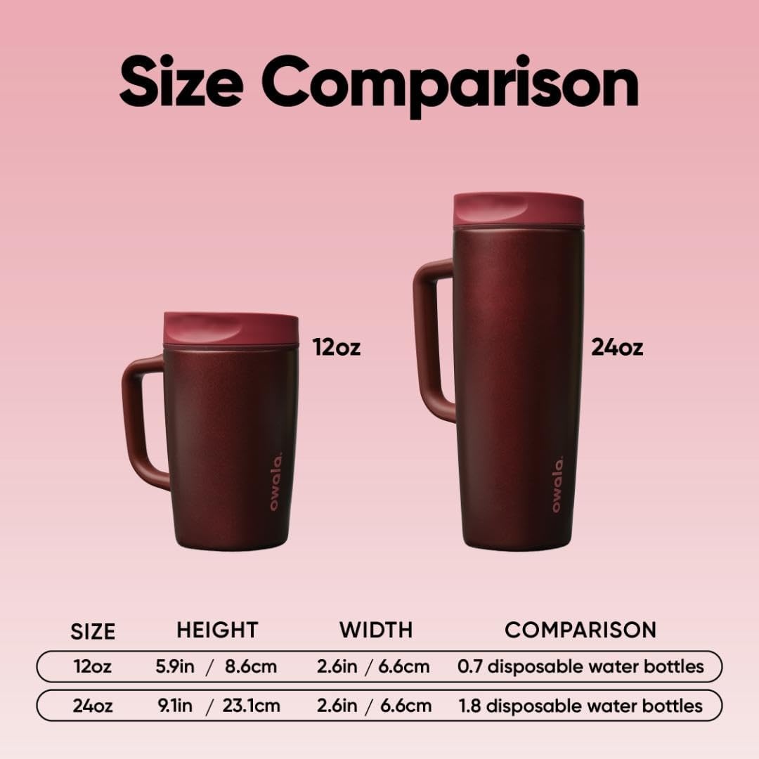 image:imageOwala SmoothSip Slider Stainless Steel Insulated Travel Mug with Handle 100 Leak Proof For Hot and Cold Drinks Travel Friendly with Sliding Lock Lid BPA Free 24 oz Black CherryBlack Cherry