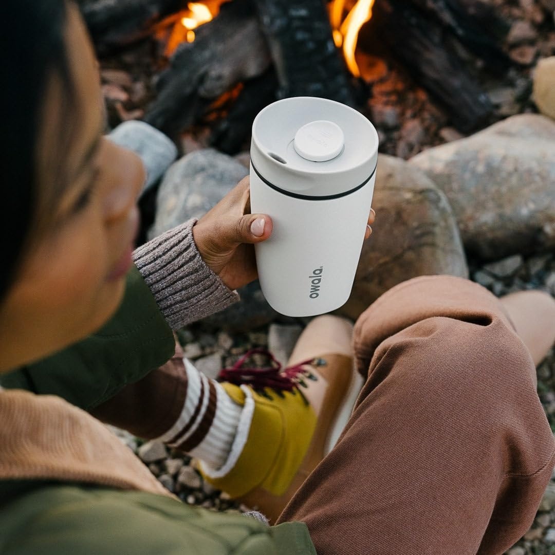 image:imageOwala SmoothSip Slider Stainless Steel Insulated Travel Mug with Handle 100 Leak Proof For Hot and Cold Drinks Travel Friendly with Sliding Lock Lid BPA Free 24 oz Black CherryPeachy Keen