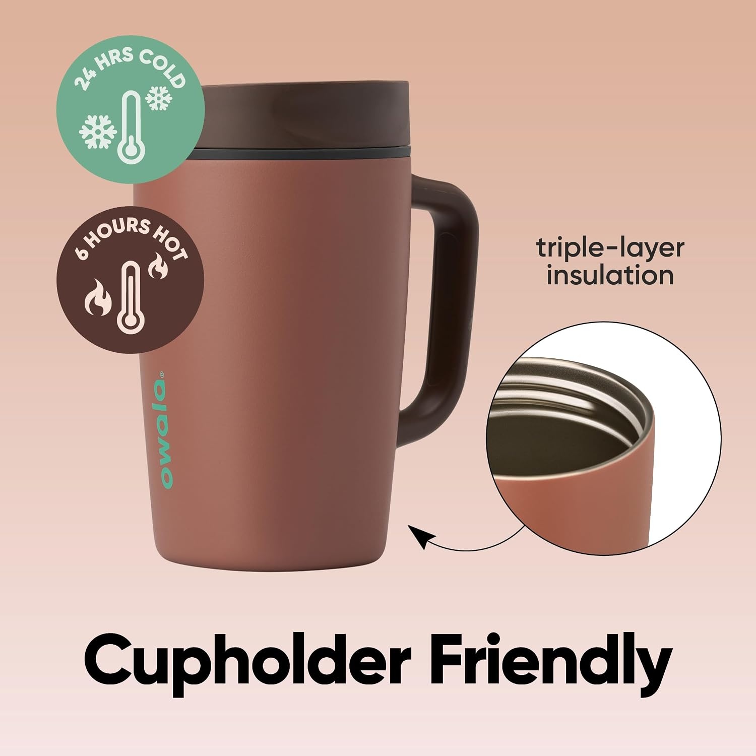 image:imageOwala SmoothSip Slider Stainless Steel Insulated Travel Mug with Handle 100 Leak Proof For Hot and Cold Drinks Travel Friendly with Sliding Lock Lid BPA Free 24 oz Black CherryCozy Cocoa