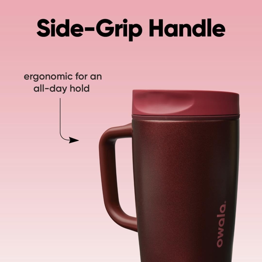 image:imageOwala SmoothSip Slider Stainless Steel Insulated Travel Mug with Handle 100 Leak Proof For Hot and Cold Drinks Travel Friendly with Sliding Lock Lid BPA Free 24 oz Black CherryBlack Cherry