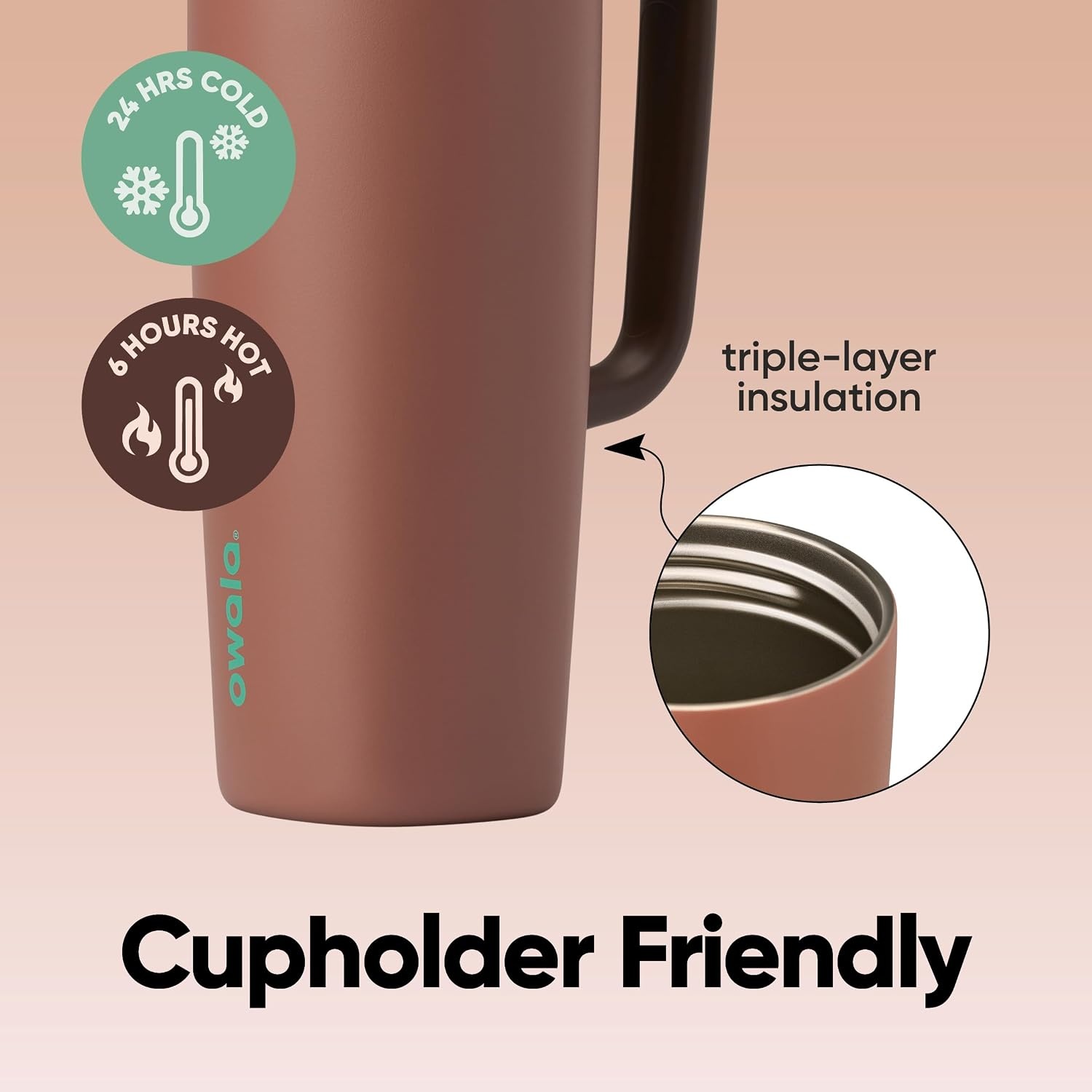image:imageOwala SmoothSip Slider Stainless Steel Insulated Travel Mug with Handle 100 Leak Proof For Hot and Cold Drinks Travel Friendly with Sliding Lock Lid BPA Free 24 oz Black CherryCozy Cocoa