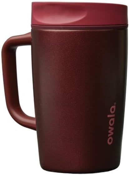 image:imageOwala SmoothSip Slider Stainless Steel Insulated Travel Mug with Handle 100 Leak Proof For Hot and Cold Drinks Travel Friendly with Sliding Lock Lid BPA Free 24 oz Black CherryBlack Cherry