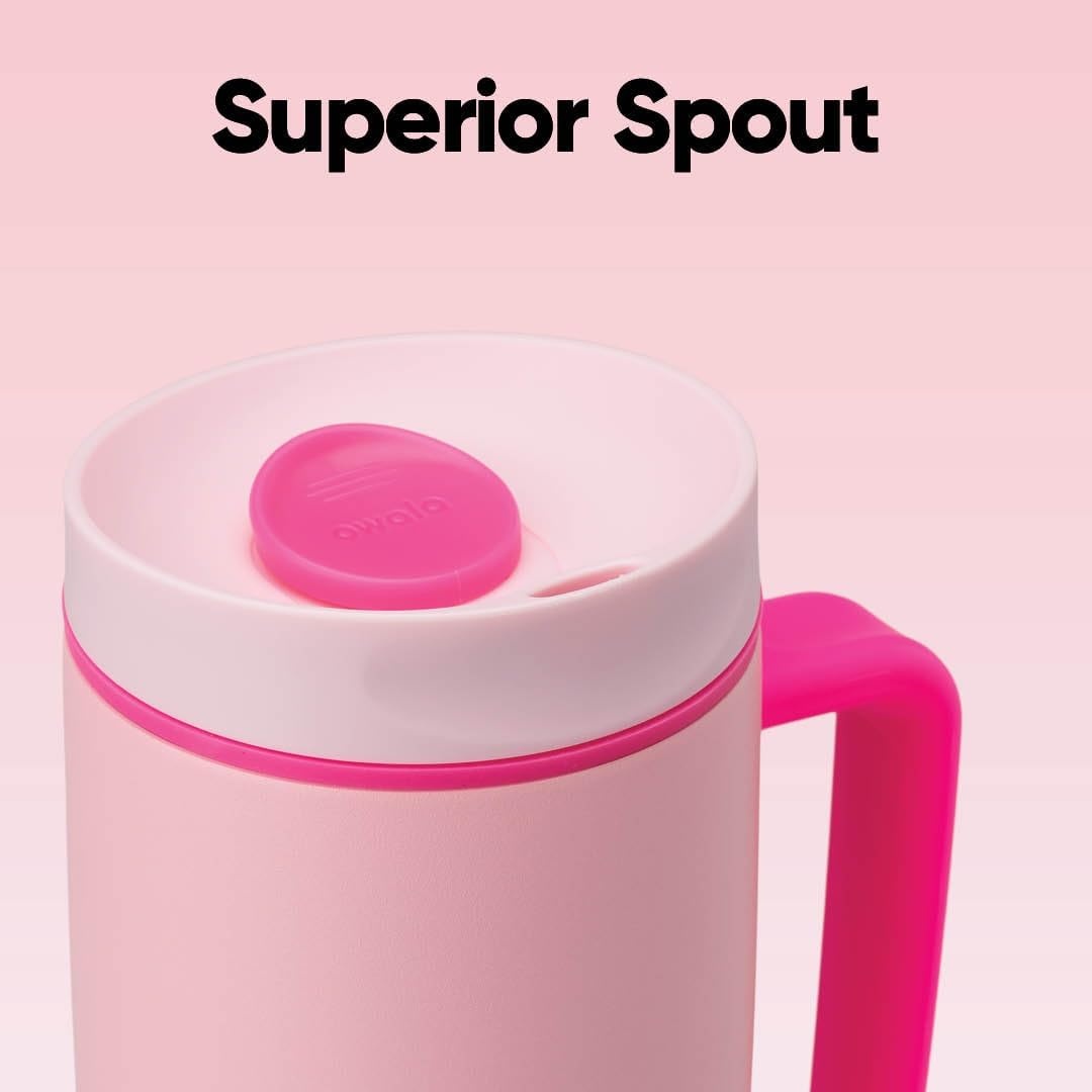 image:imageOwala SmoothSip Slider Stainless Steel Insulated Travel Mug with Handle 100 Leak Proof For Hot and Cold Drinks Travel Friendly with Sliding Lock Lid BPA Free 24 oz Black CherryPucker Up
