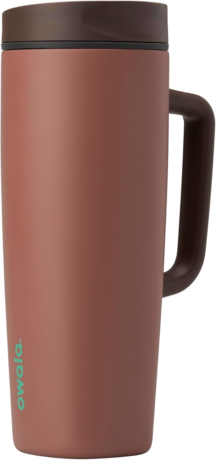 image:imageOwala SmoothSip Slider Stainless Steel Insulated Travel Mug with Handle 100 Leak Proof For Hot and Cold Drinks Travel Friendly with Sliding Lock Lid BPA Free 24 oz Black CherryCozy Cocoa