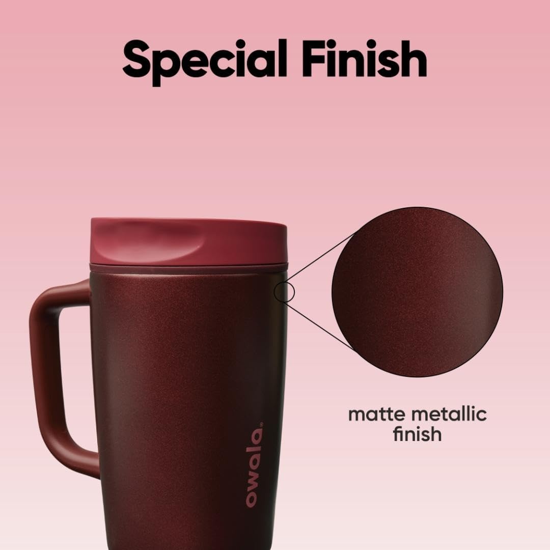 image:imageOwala SmoothSip Slider Stainless Steel Insulated Travel Mug with Handle 100 Leak Proof For Hot and Cold Drinks Travel Friendly with Sliding Lock Lid BPA Free 24 oz Black CherryBlack Cherry