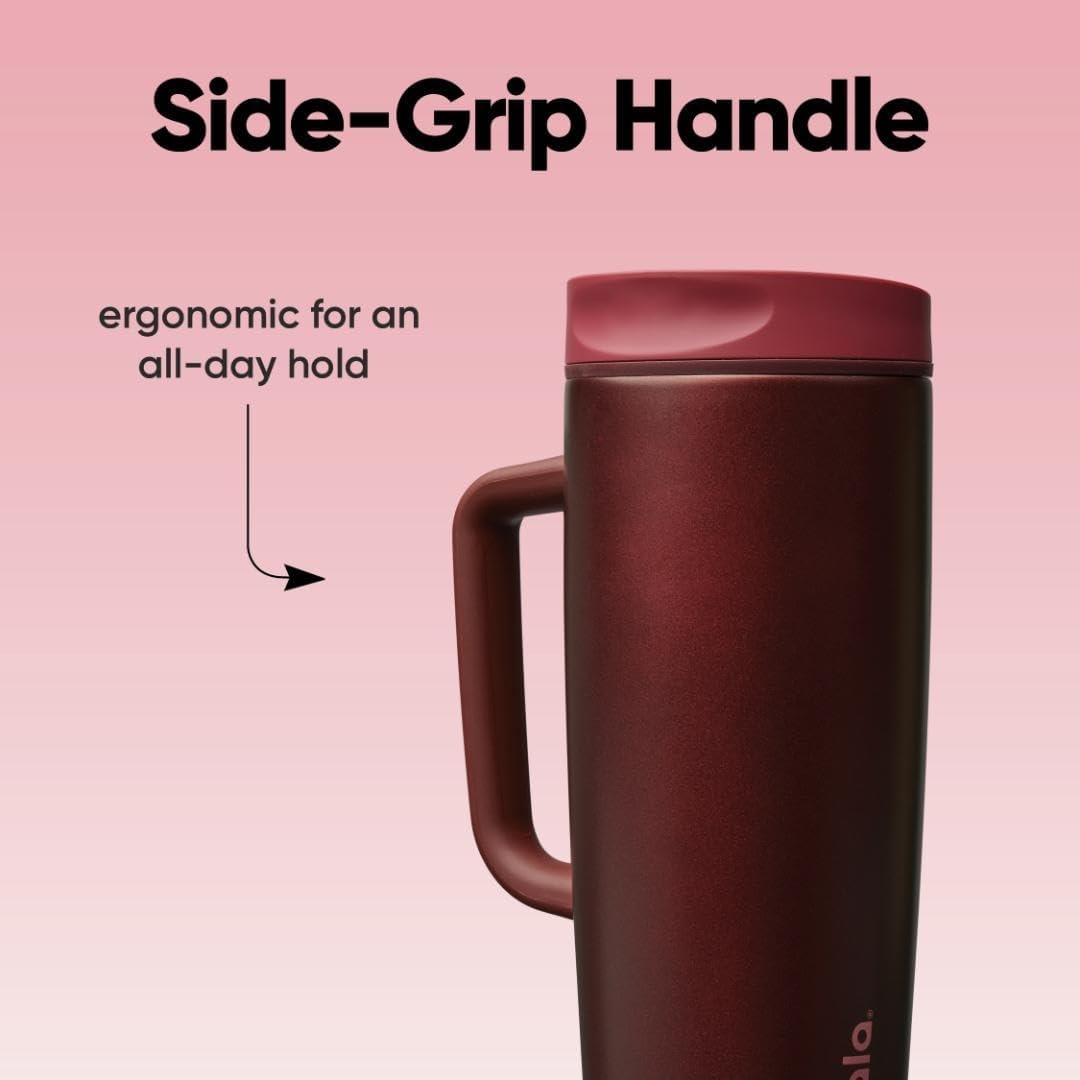 image:imageOwala SmoothSip Slider Stainless Steel Insulated Travel Mug with Handle 100 Leak Proof For Hot and Cold Drinks Travel Friendly with Sliding Lock Lid BPA Free 24 oz Black CherryBlack Cherry
