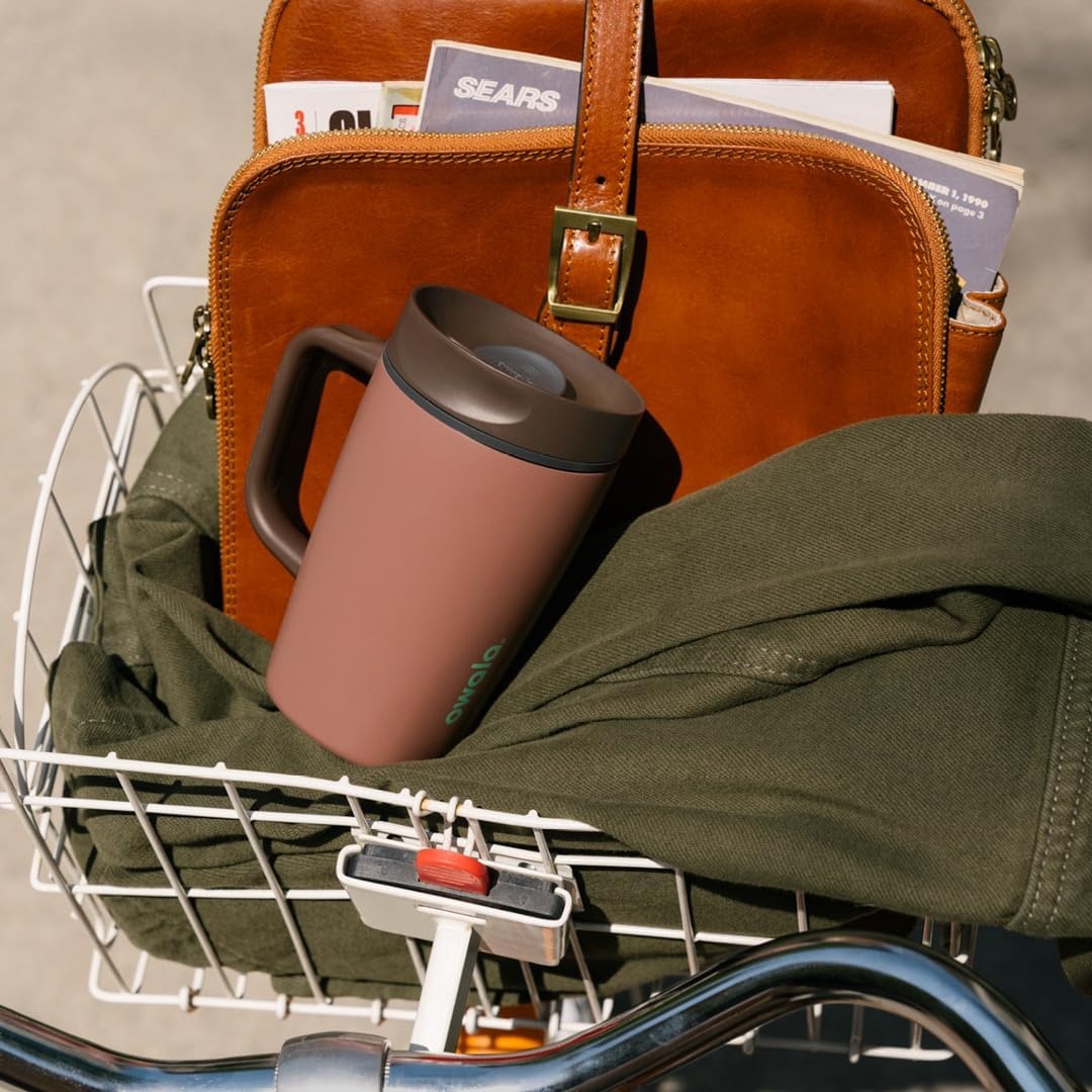 image:imageOwala SmoothSip Slider Stainless Steel Insulated Travel Mug with Handle 100 Leak Proof For Hot and Cold Drinks Travel Friendly with Sliding Lock Lid BPA Free 24 oz Black CherryCozy Cocoa