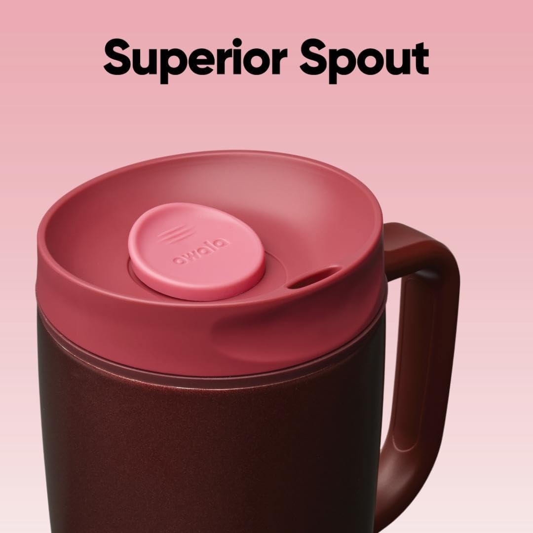image:imageOwala SmoothSip Slider Stainless Steel Insulated Travel Mug with Handle 100 Leak Proof For Hot and Cold Drinks Travel Friendly with Sliding Lock Lid BPA Free 24 oz Black CherryBlack Cherry