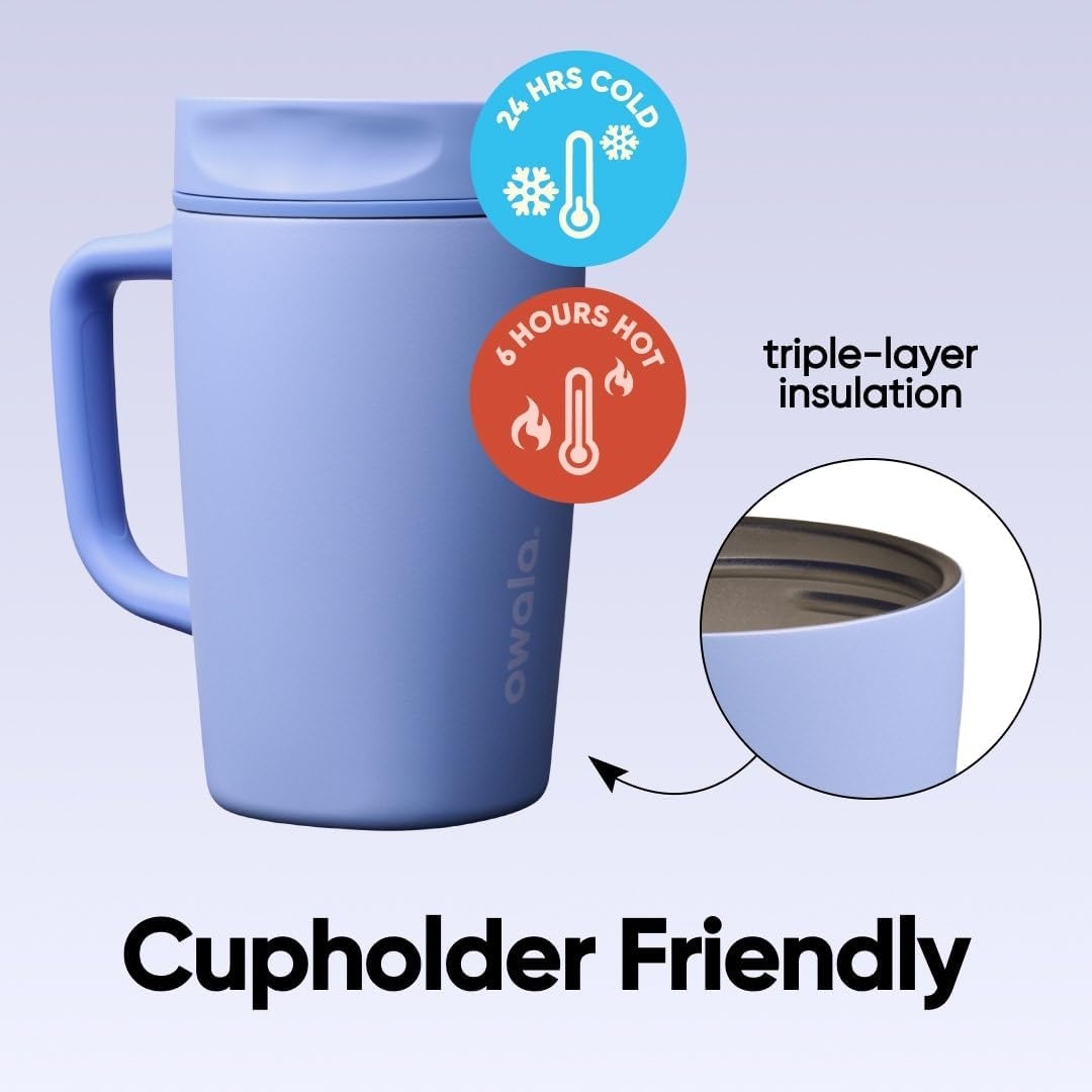 image:imageOwala SmoothSip Slider Stainless Steel Insulated Travel Mug with Handle 100 Leak Proof For Hot and Cold Drinks Travel Friendly with Sliding Lock Lid BPA Free 24 oz Black CherryOut of the Blue