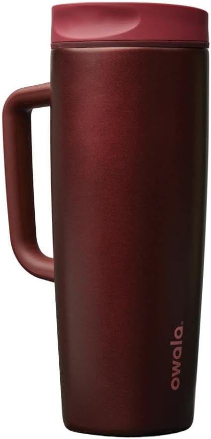 image:imageOwala SmoothSip Slider Stainless Steel Insulated Travel Mug with Handle 100 Leak Proof For Hot and Cold Drinks Travel Friendly with Sliding Lock Lid BPA Free 24 oz Black CherryBlack Cherry