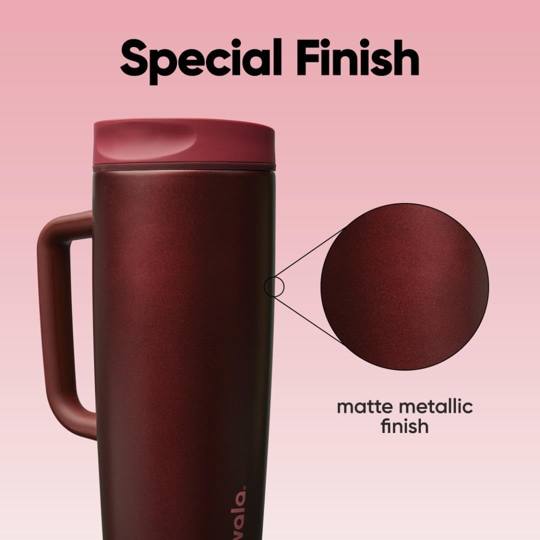 image:imageOwala SmoothSip Slider Stainless Steel Insulated Travel Mug with Handle 100 Leak Proof For Hot and Cold Drinks Travel Friendly with Sliding Lock Lid BPA Free 24 oz Black CherryBlack Cherry