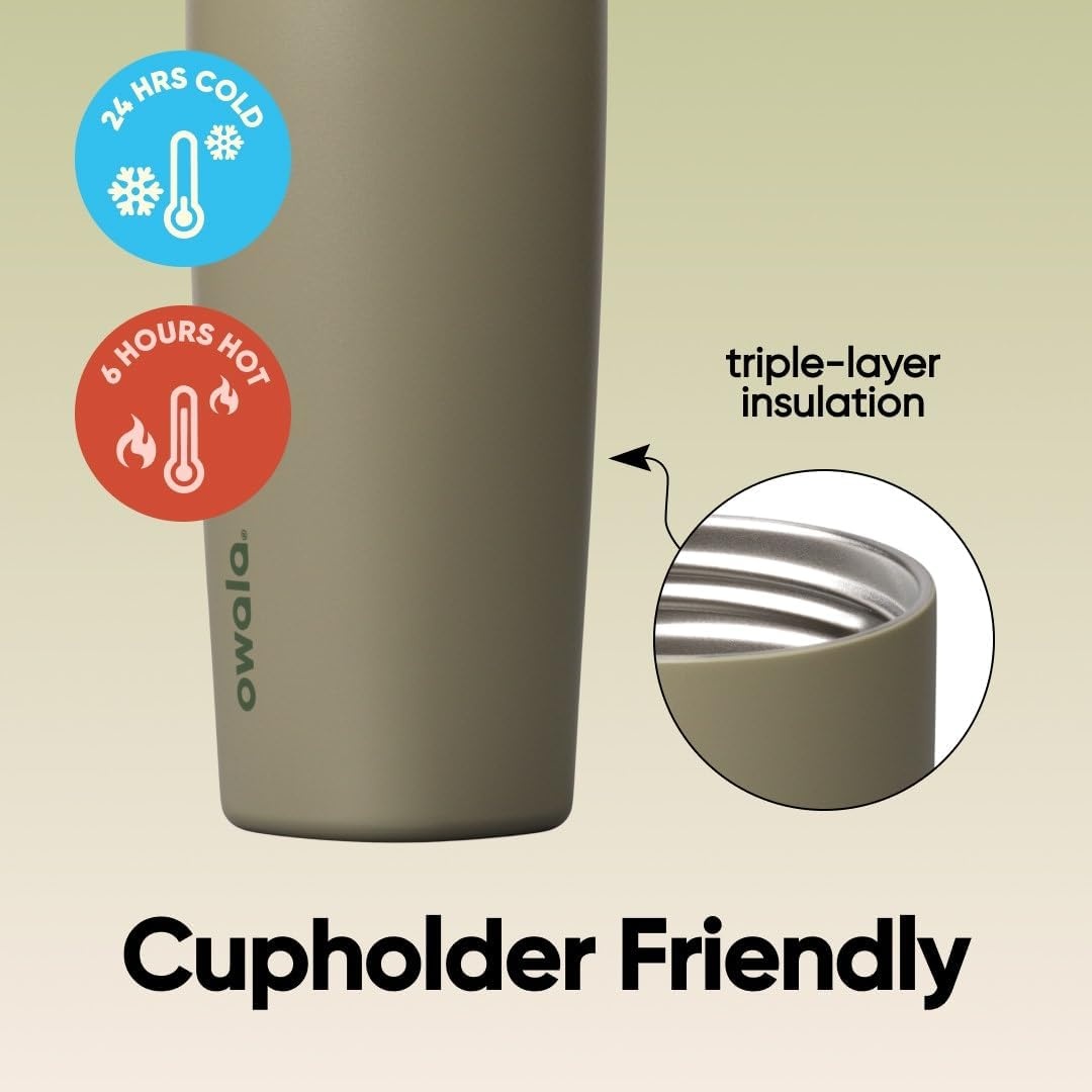 image:imageOwala SmoothSip Slider Stainless Steel Insulated Travel Mug with Handle 100 Leak Proof For Hot and Cold Drinks Travel Friendly with Sliding Lock Lid BPA Free 24 oz Black CherryOff Road