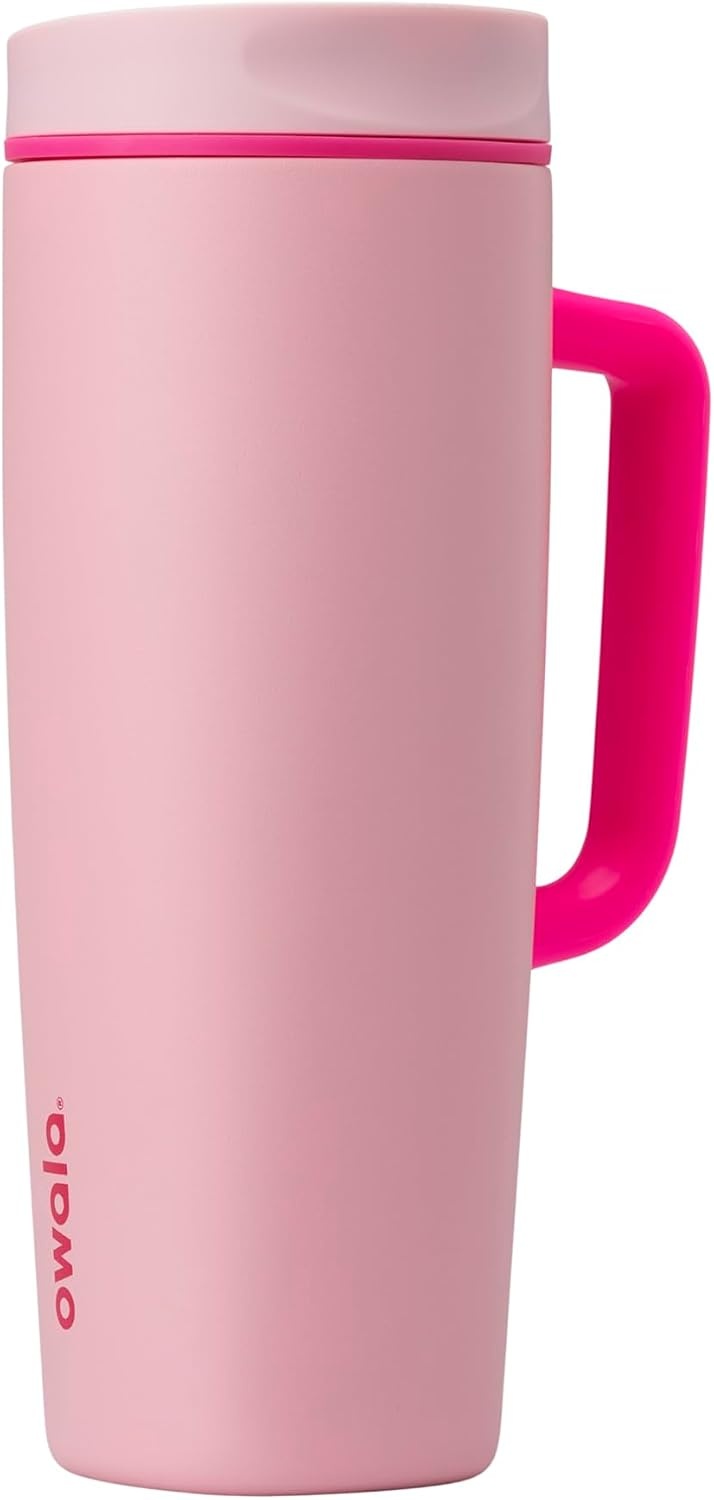 image:imageOwala SmoothSip Slider Stainless Steel Insulated Travel Mug with Handle 100 Leak Proof For Hot and Cold Drinks Travel Friendly with Sliding Lock Lid BPA Free 24 oz Black CherryPucker Up