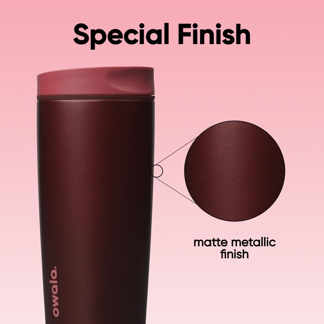 image:imageOwala SmoothSip Slider Stainless Steel Insulated Travel Mug with Handle 100 Leak Proof For Hot and Cold Drinks Travel Friendly with Sliding Lock Lid BPA Free 24 oz Black CherryBlack Cherry