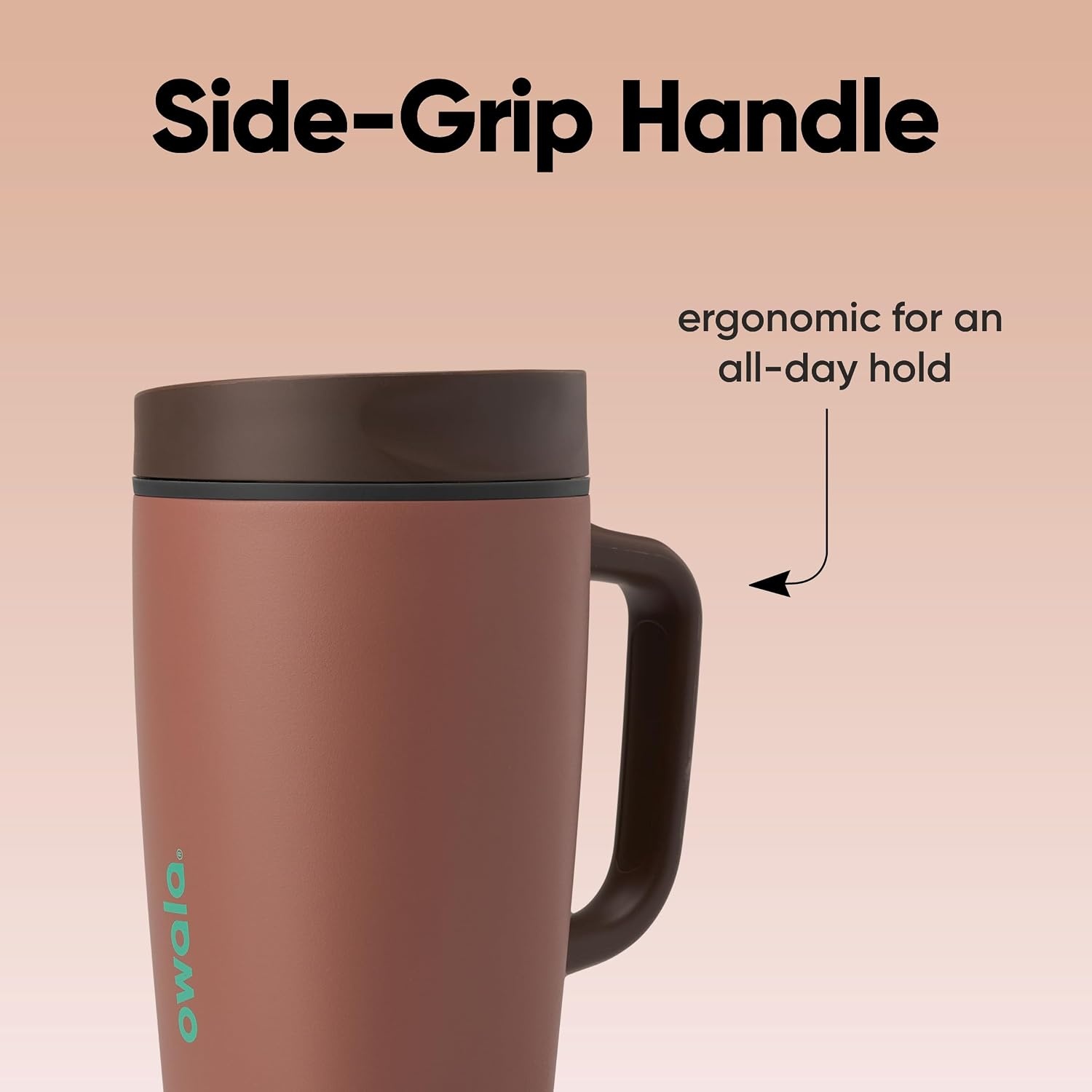 image:imageOwala SmoothSip Slider Stainless Steel Insulated Travel Mug with Handle 100 Leak Proof For Hot and Cold Drinks Travel Friendly with Sliding Lock Lid BPA Free 24 oz Black CherryCozy Cocoa
