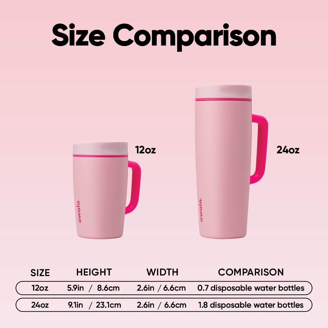 image:imageOwala SmoothSip Slider Stainless Steel Insulated Travel Mug with Handle 100 Leak Proof For Hot and Cold Drinks Travel Friendly with Sliding Lock Lid BPA Free 24 oz Black CherryPucker Up