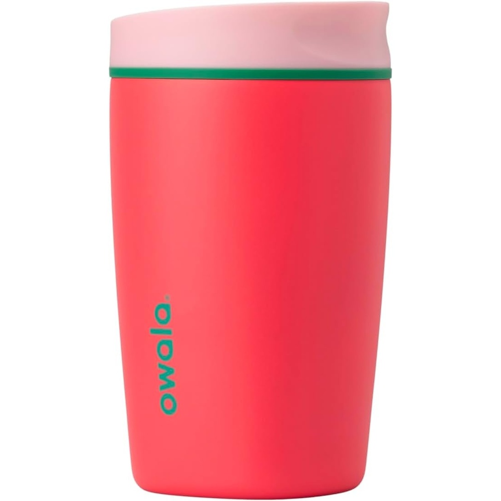 image:imageOwala SmoothSip Slider Stainless Steel Insulated Travel Mug with Handle 100 Leak Proof For Hot and Cold Drinks Travel Friendly with Sliding Lock Lid BPA Free 24 oz Black CherryStrawberry Fields