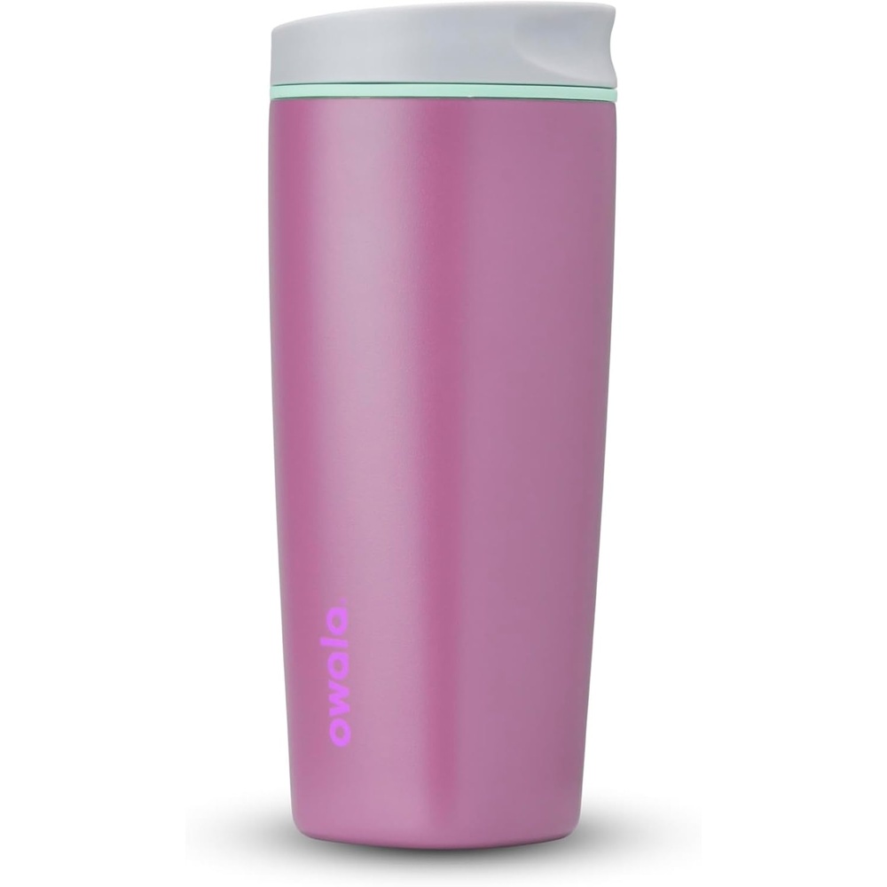 image:imageOwala SmoothSip Slider Stainless Steel Insulated Travel Mug with Handle 100 Leak Proof For Hot and Cold Drinks Travel Friendly with Sliding Lock Lid BPA Free 24 oz Black CherryPlum Perfect