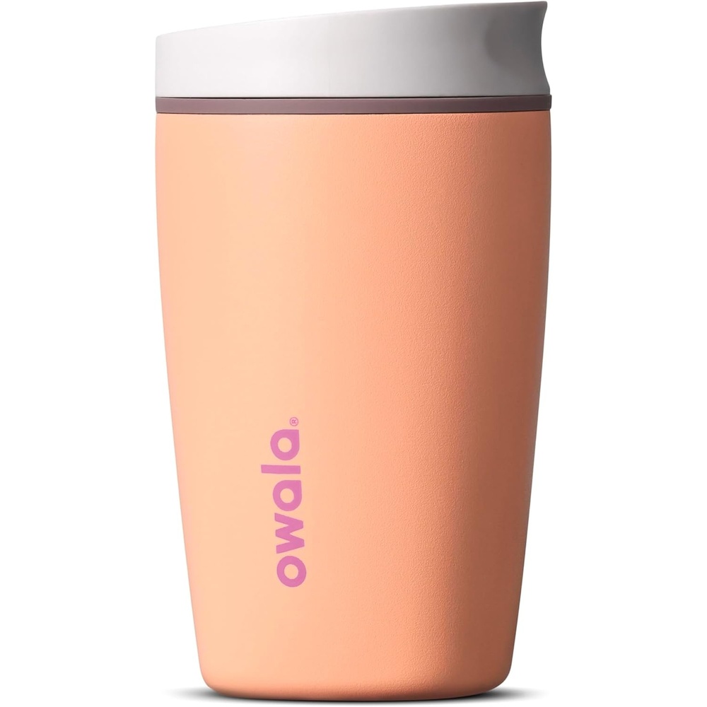 image:imageOwala SmoothSip Slider Stainless Steel Insulated Travel Mug with Handle 100 Leak Proof For Hot and Cold Drinks Travel Friendly with Sliding Lock Lid BPA Free 24 oz Black CherryPeachy Keen