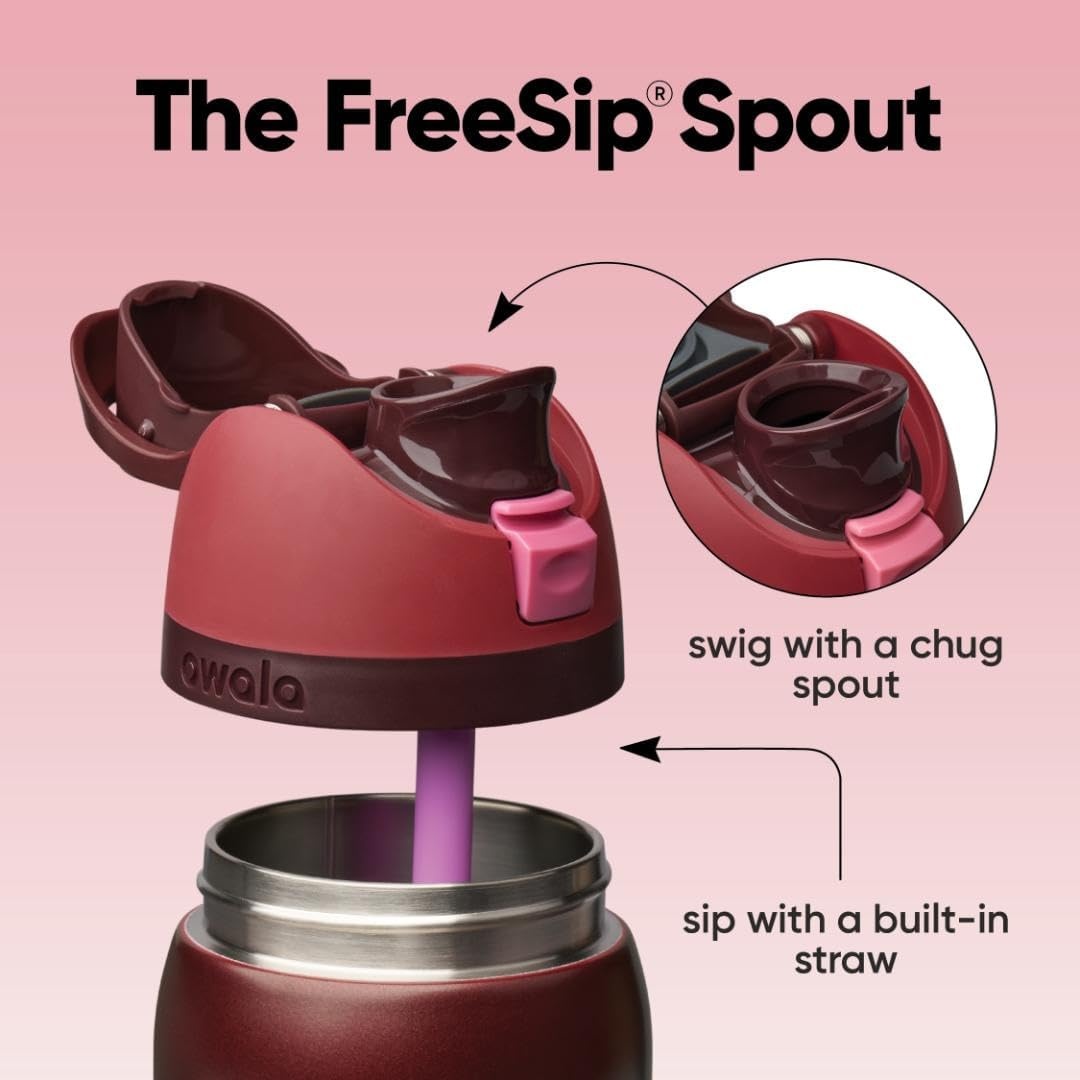 image:imageOwala FreeSip Kids Stainless Steel Water Bottle 16 oz Treasure HuntBlack Cherry