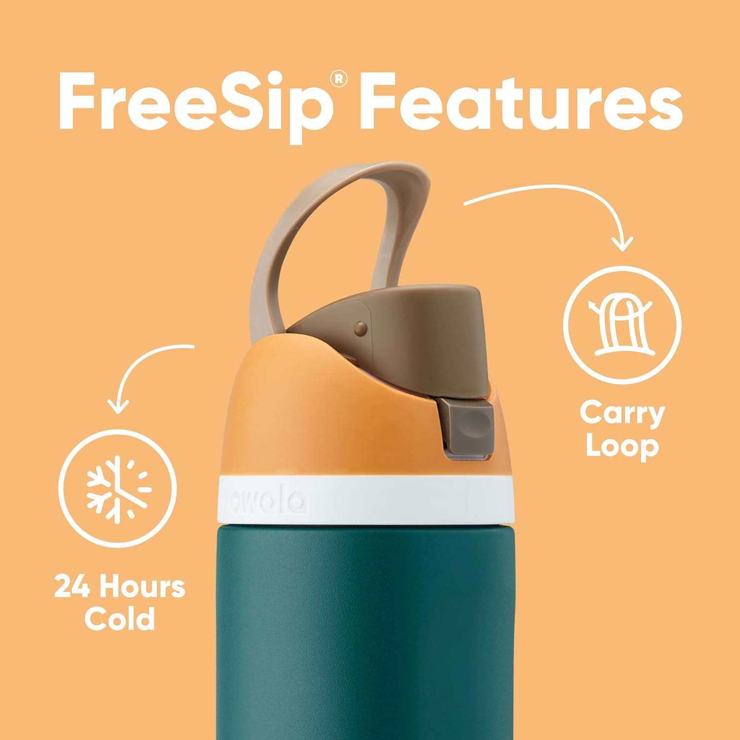 image:imageOwala FreeSip Kids Stainless Steel Water Bottle 16 oz Treasure HuntCamo Cool