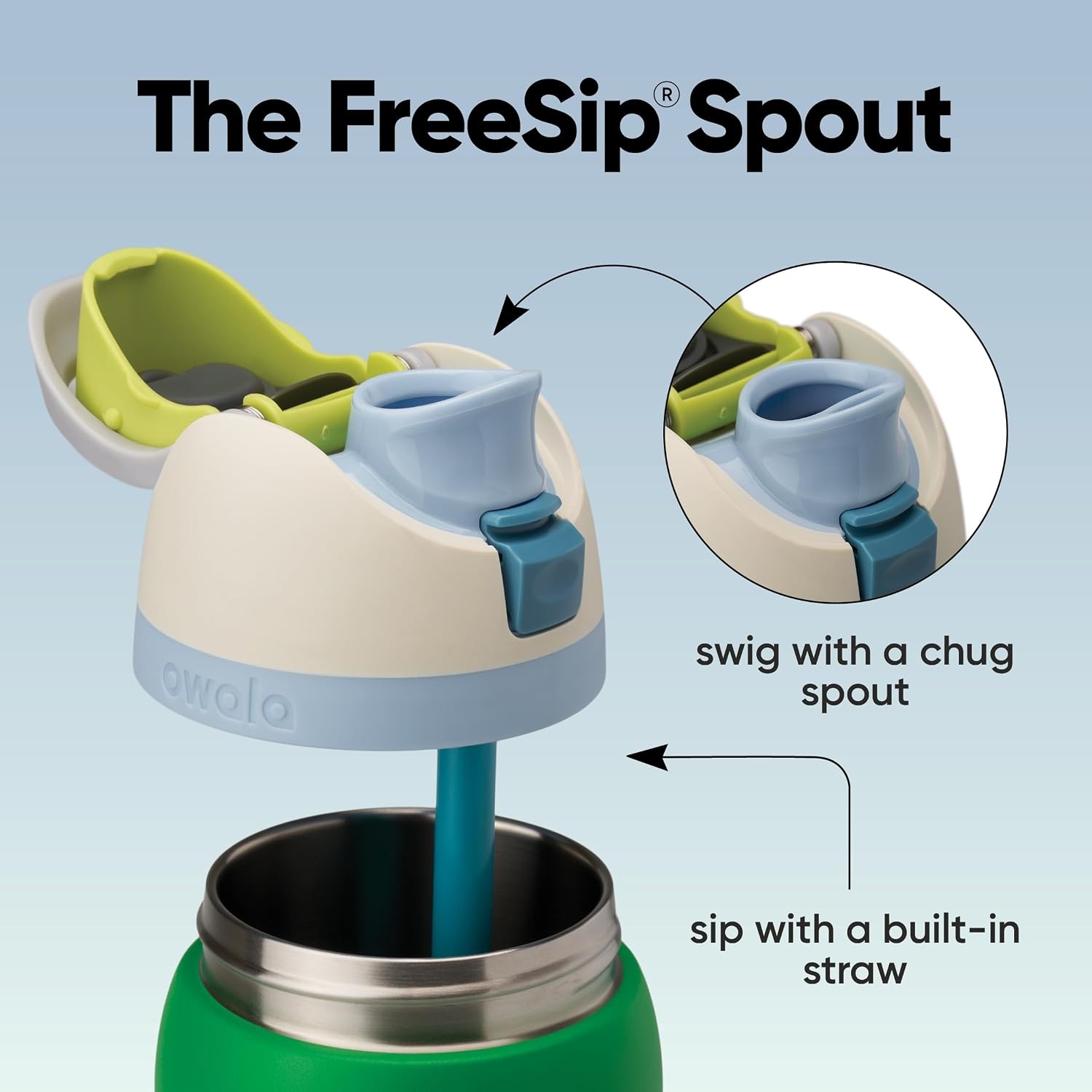 image:imageOwala FreeSip Kids Stainless Steel Water Bottle 16 oz Treasure HuntPutting Green