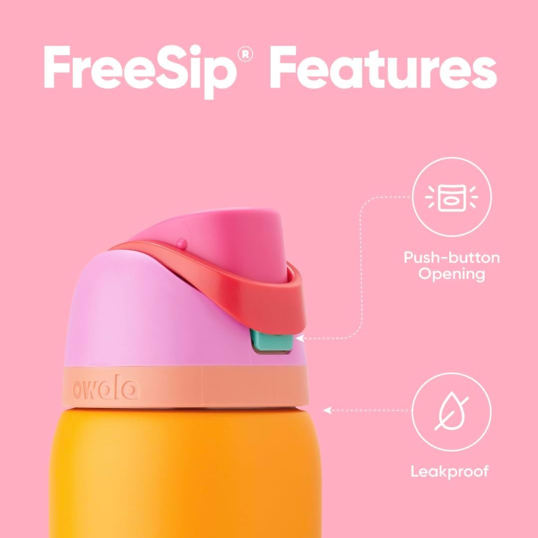 image:imageOwala FreeSip Kids Stainless Steel Water Bottle 16 oz Treasure HuntTropical