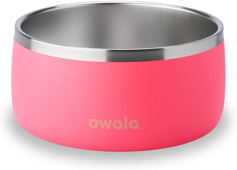 image:imageOwala Pet Bowl Durable Stainless Steel Food and Water Bowl for Dogs Cats and All Pets NonSlip Base 24oz White Shy MarshmallowHyper Flamingo
