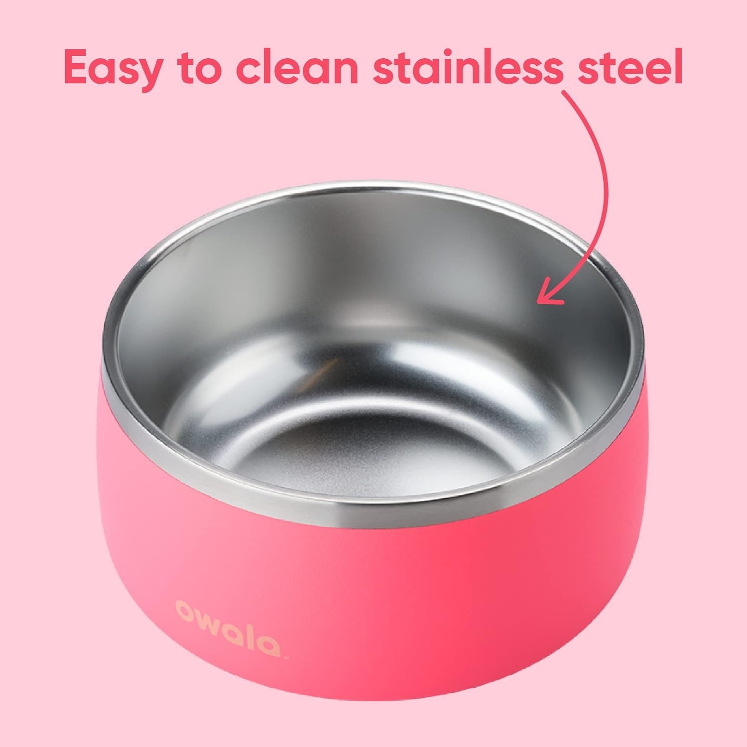 image:imageOwala Pet Bowl Durable Stainless Steel Food and Water Bowl for Dogs Cats and All Pets NonSlip Base 24oz White Shy MarshmallowHyper Flamingo