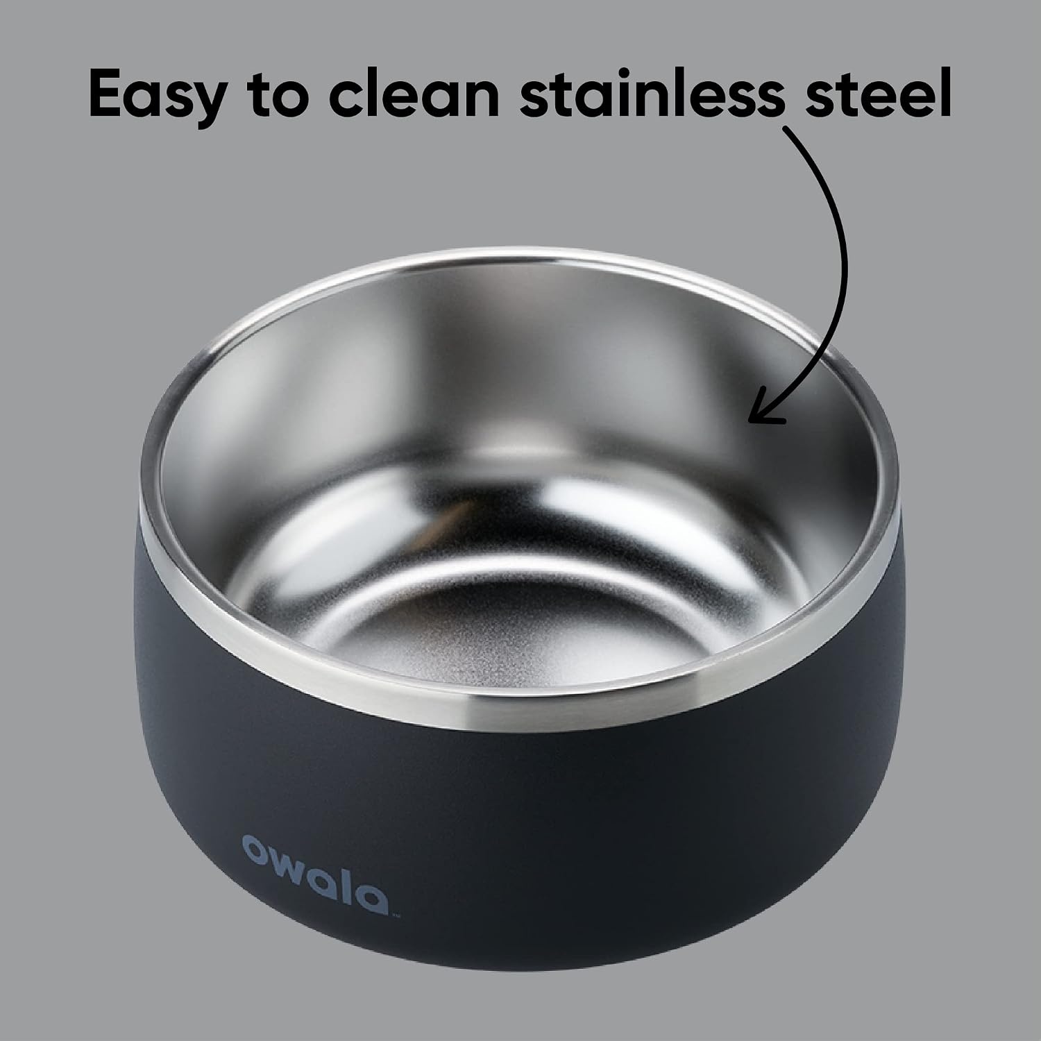 image:imageOwala Pet Bowl Durable Stainless Steel Food and Water Bowl for Dogs Cats and All Pets NonSlip Base 24oz White Shy MarshmallowVery Very Dark