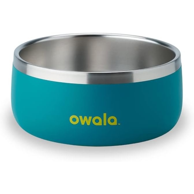 image:imageOwala Pet Bowl Durable Stainless Steel Food and Water Bowl for Dogs Cats and All Pets NonSlip Base 24oz White Shy MarshmallowTurquoise Caicos